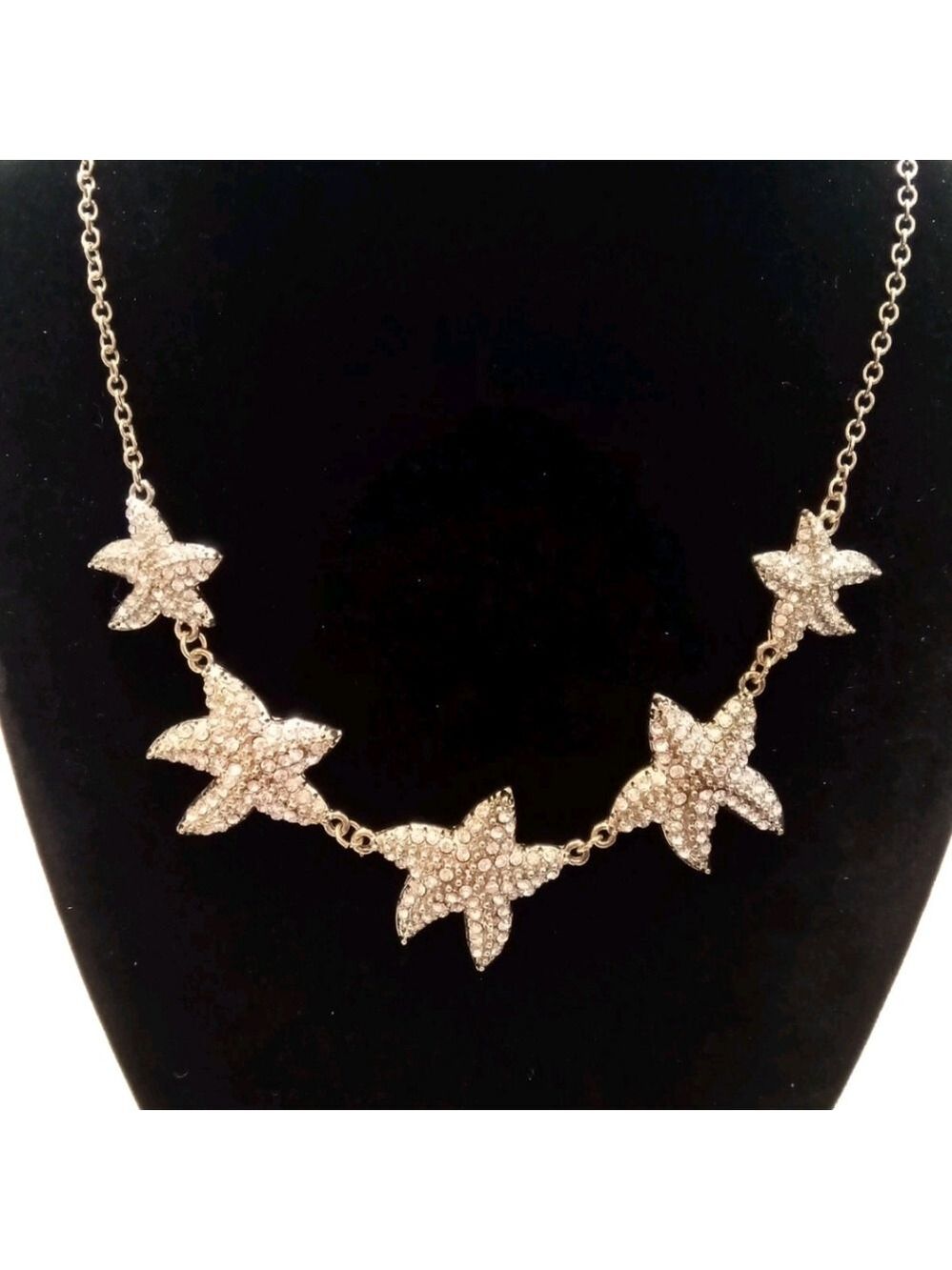 Traci Lynn"Sea Stars"Rhinestone Studded StarFish GoldTone Statement Necklace - Picture 5 of 9